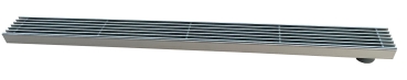 Entwässerungsrinne Edelstahl 1 Meter mit Ablaufstutzen superflach Rost Längsstabrost, System 35/80